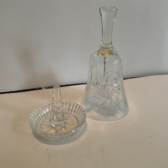 Vintage crystal bell and crystal ring holder for your bedroom dresser-  used - Picture 7 of 7